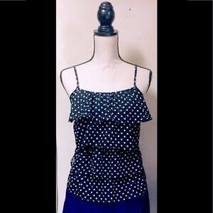 B&W Polka Dot Tank Top, Layered, Loose Ruffles, Sz. S